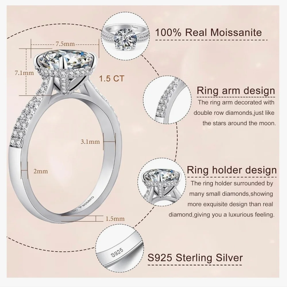 925 Sterling Silver 1.5 Carat MOISSANITE Engagement Ring NWT - Picture 3 of 7